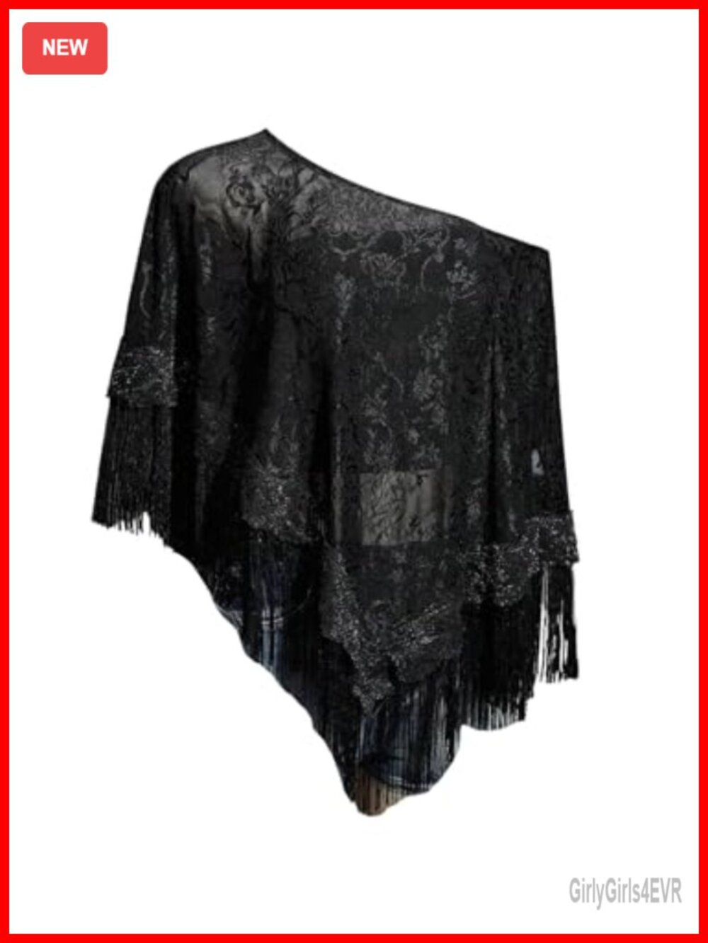 Lace Off Shoulder Mesh Fringe Asymmetrical Top Blouse